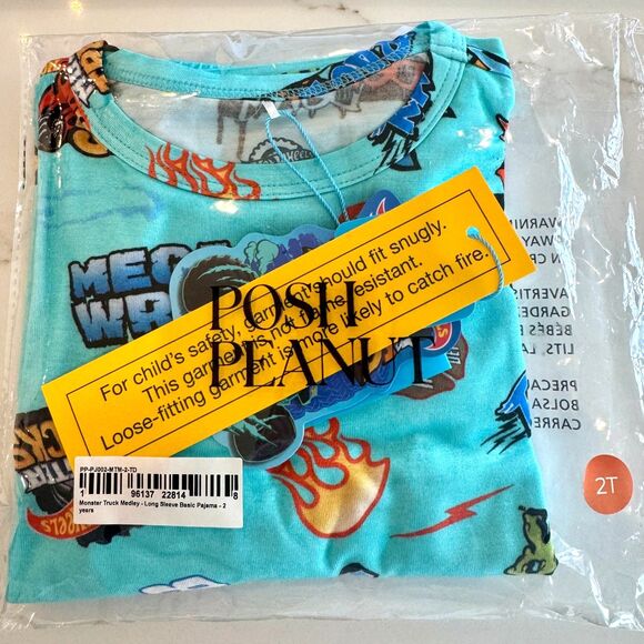 New with Tags* Posh Peanut x Hot Wheels  Monster Truck Long Sleeve PJs - 2T - Picture 3 of 5